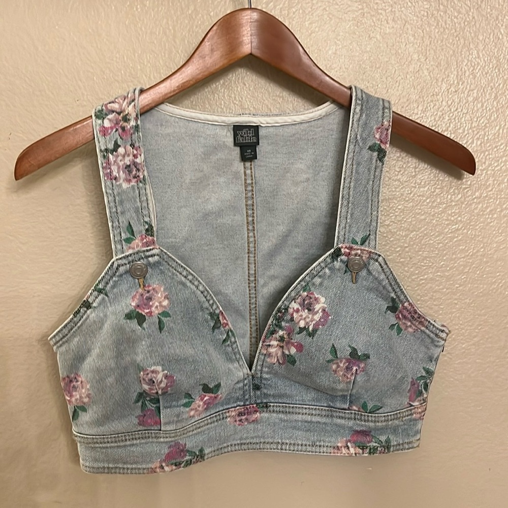 Sexy Floral Jean Tank Overall Vest Top XS